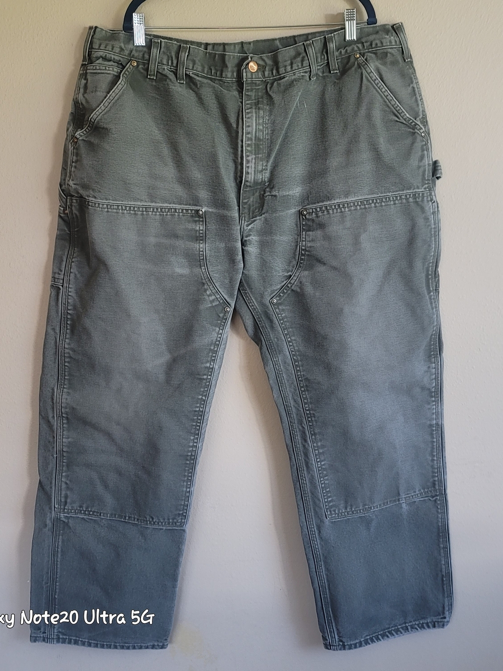 B01 MOS Vintage Carhartt Made in USA Moss Green Faded Double Knee Carpenter Pant